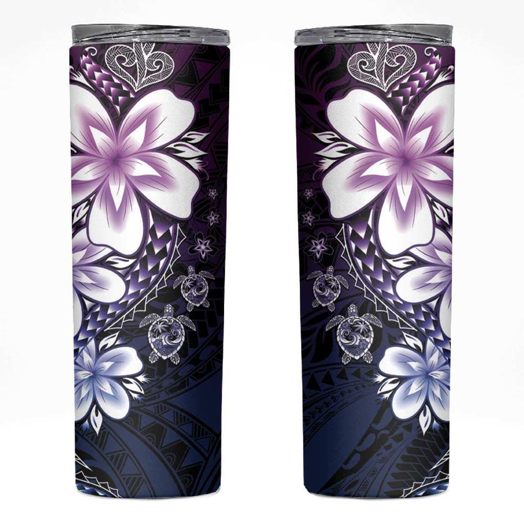 Polynesia Romantic Valentine Skinny Tumbler Sea Turtle Couple With Purple Gradient Plumeria