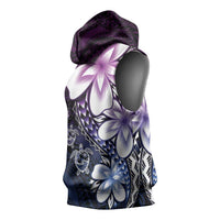 Polynesia Romantic Valentine Sleeveless Hoodie Sea Turtle Couple With Purple Gradient Plumeria