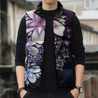 Polynesia Romantic Valentine Sleeveless Puffer Jacket Sea Turtle Couple With Purple Gradient Plumeria