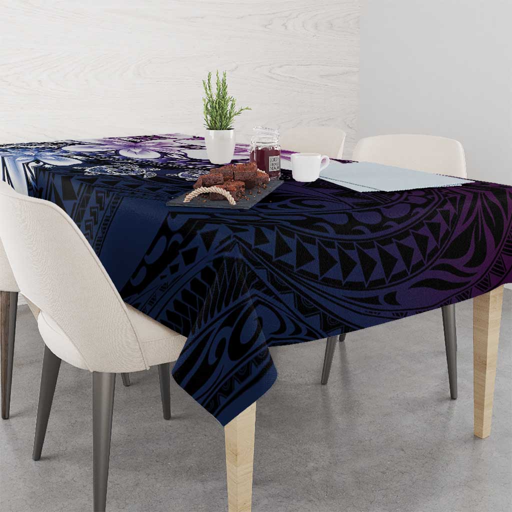 Polynesia Romantic Valentine Tablecloth Sea Turtle Couple With Purple Gradient Plumeria
