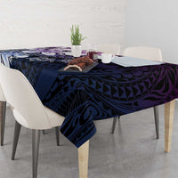 Polynesia Romantic Valentine Tablecloth Sea Turtle Couple With Purple Gradient Plumeria