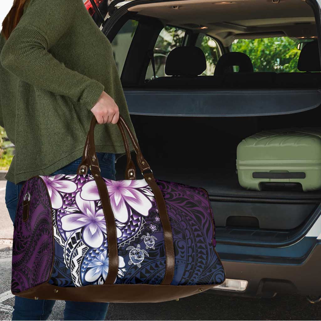 Polynesia Romantic Valentine Travel Bag Sea Turtle Couple With Purple Gradient Plumeria