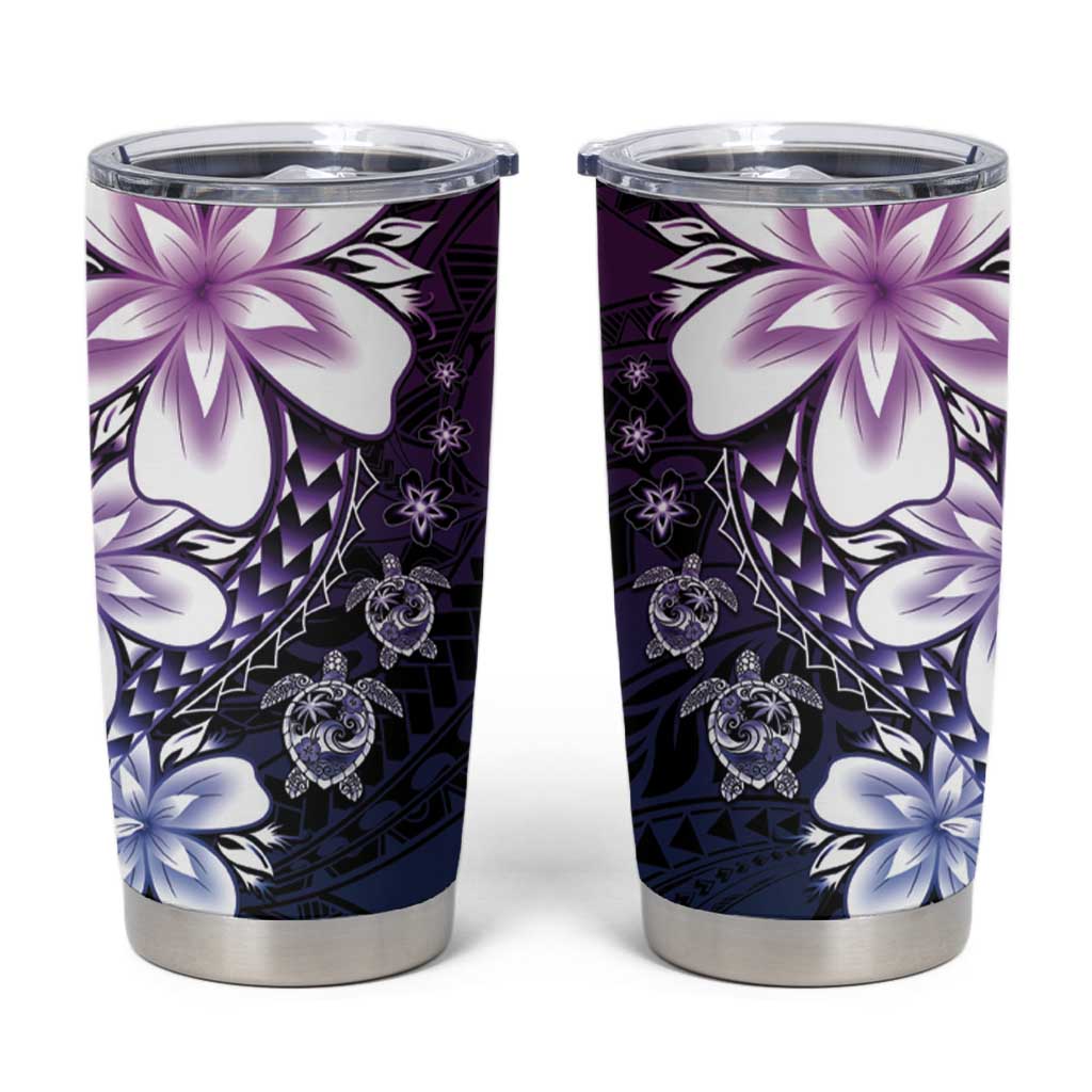 Polynesia Romantic Valentine Tumbler Cup Sea Turtle Couple With Purple Gradient Plumeria