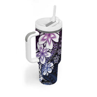 Polynesia Romantic Valentine Tumbler With Handle Sea Turtle Couple With Purple Gradient Plumeria