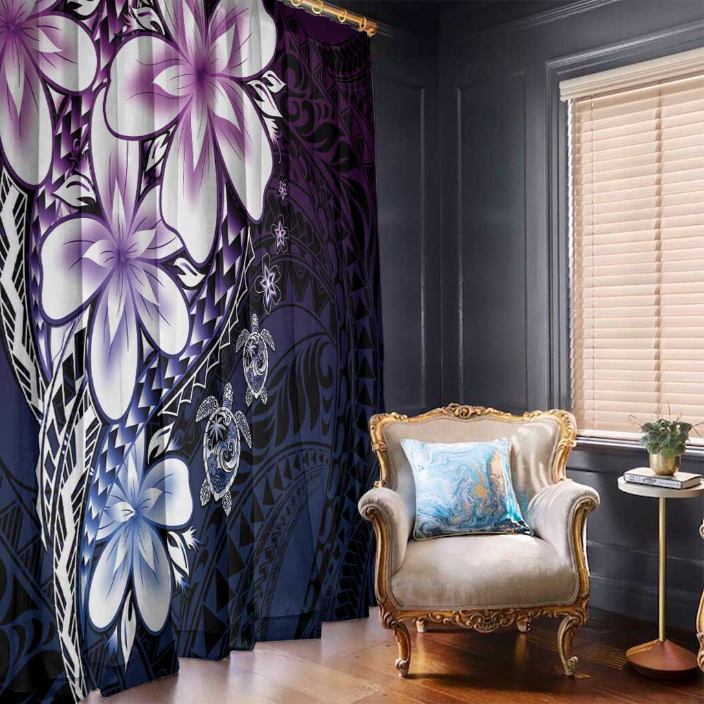Polynesia Romantic Valentine Window Curtain Sea Turtle Couple With Purple Gradient Plumeria