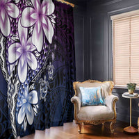 Polynesia Romantic Valentine Window Curtain Sea Turtle Couple With Purple Gradient Plumeria