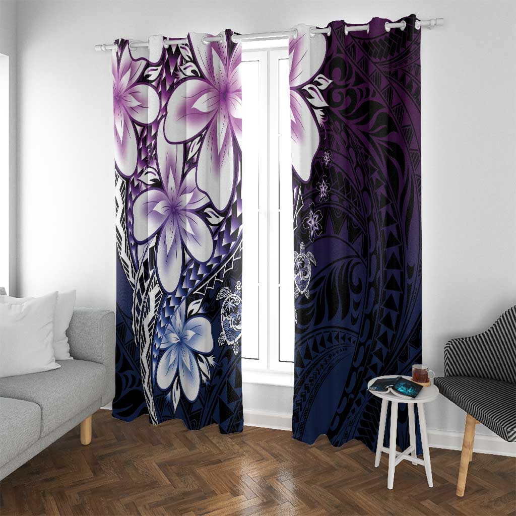 Polynesia Romantic Valentine Window Curtain Sea Turtle Couple With Purple Gradient Plumeria