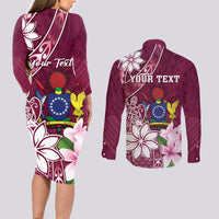 Personalised Cook Island Mangaia Gospel Day Couples Matching Long Sleeve Bodycon Dress and Long Sleeve Button Shirt Floral Tribal Pattern LT05 - Polynesian Pride