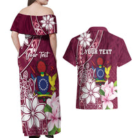 Personalised Cook Island Mangaia Gospel Day Couples Matching Off Shoulder Maxi Dress and Hawaiian Shirt Floral Tribal Pattern LT05 - Polynesian Pride