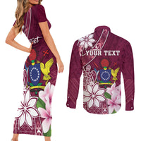 Personalised Cook Island Mangaia Gospel Day Couples Matching Short Sleeve Bodycon Dress and Long Sleeve Button Shirt Floral Tribal Pattern LT05 - Polynesian Pride