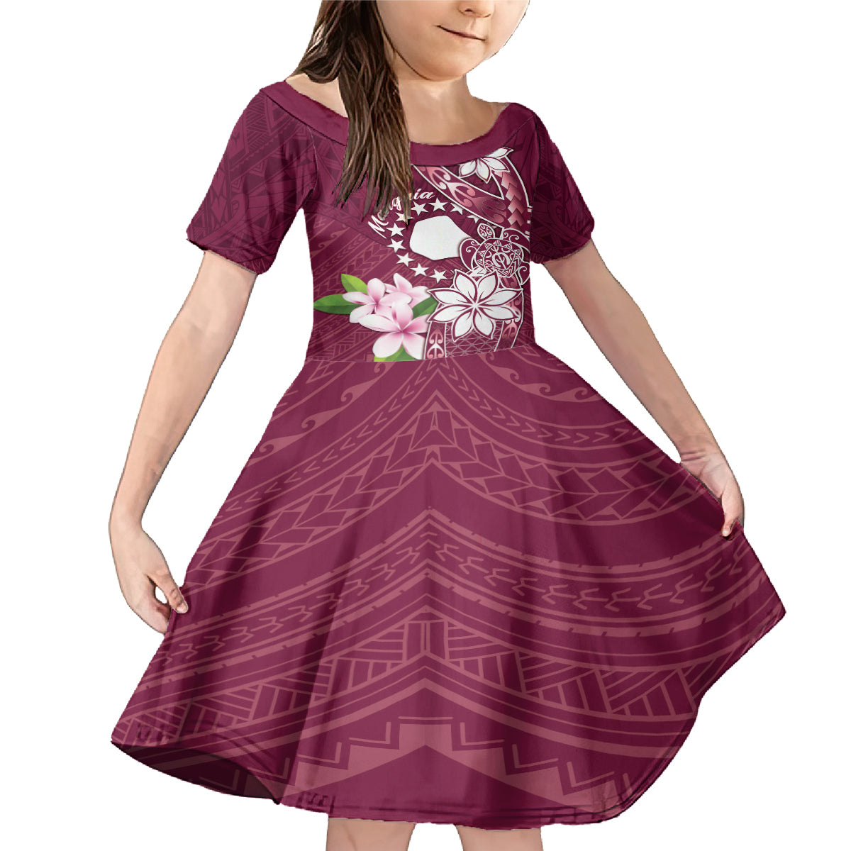 Personalised Cook Island Mangaia Gospel Day Family Matching Mermaid Dress and Hawaiian Shirt Floral Tribal Pattern LT05 Daughter's Dress Maroon - Polynesian Pride