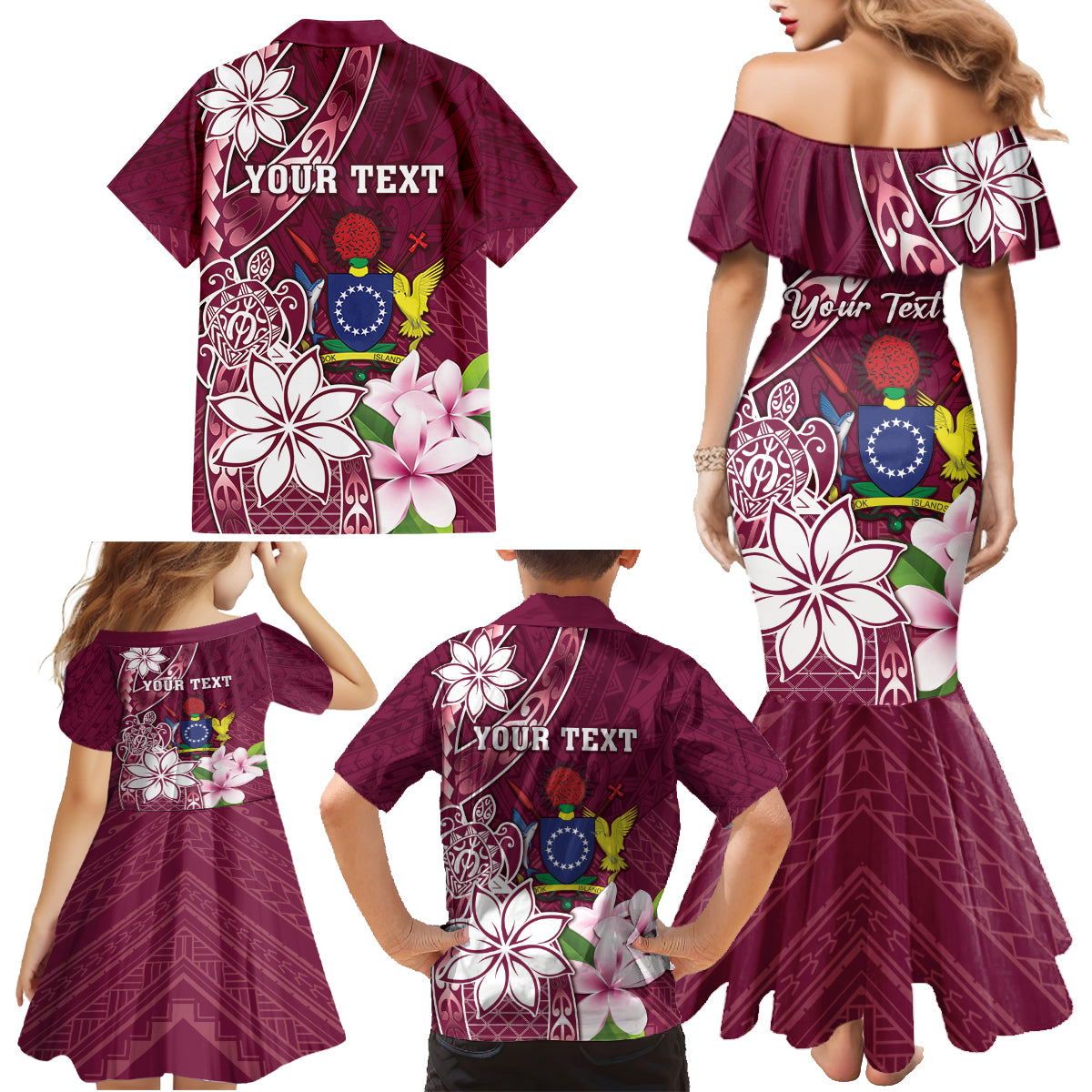 Personalised Cook Island Mangaia Gospel Day Family Matching Mermaid Dress and Hawaiian Shirt Floral Tribal Pattern LT05 - Polynesian Pride