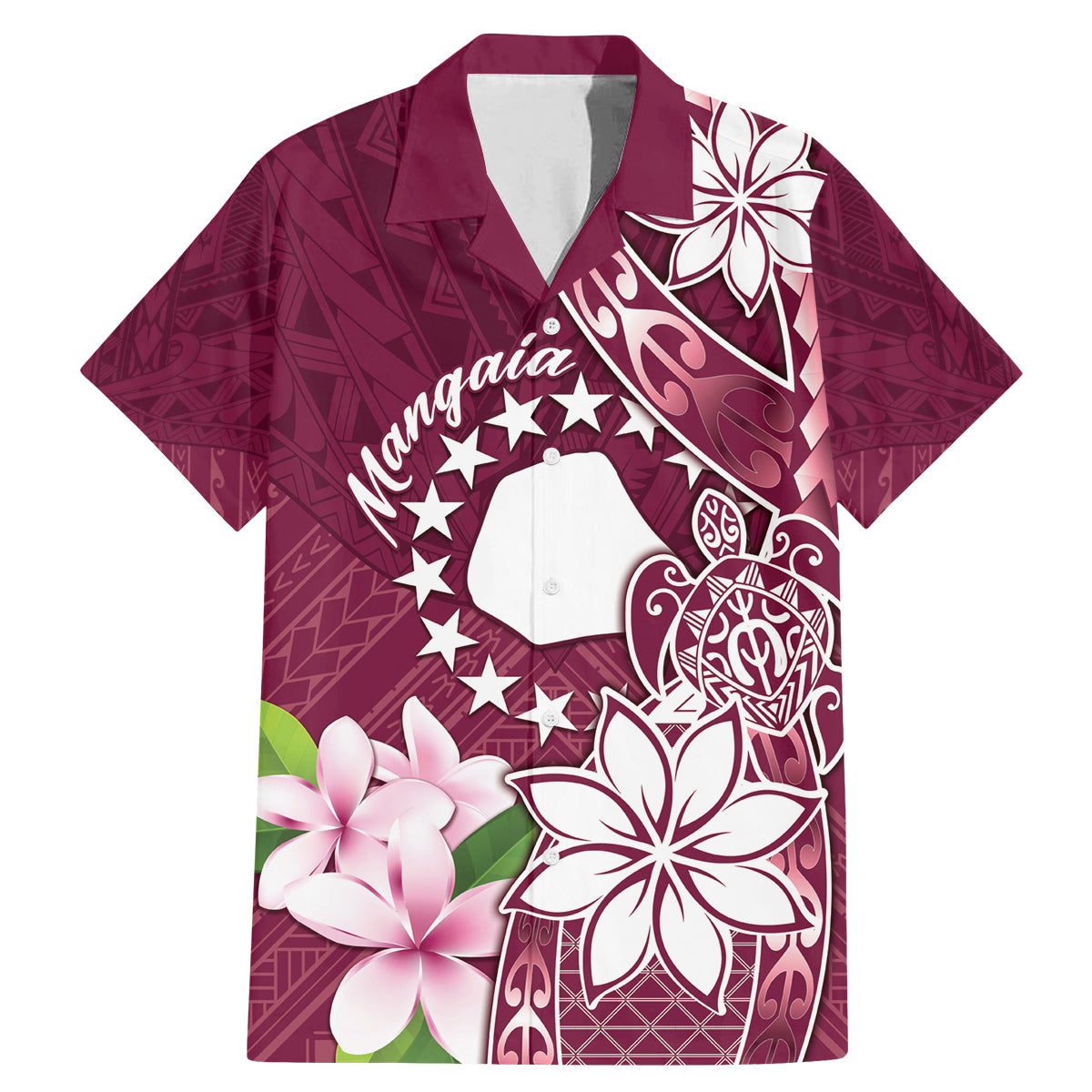 Personalised Cook Island Mangaia Gospel Day Family Matching Mermaid Dress and Hawaiian Shirt Floral Tribal Pattern LT05 Dad's Shirt - Short Sleeve Maroon - Polynesian Pride