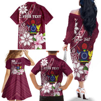 Personalised Cook Island Mangaia Gospel Day Family Matching Off The Shoulder Long Sleeve Dress and Hawaiian Shirt Floral Tribal Pattern LT05 - Polynesian Pride