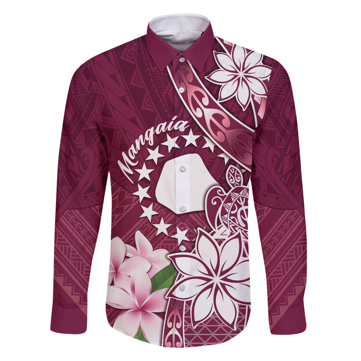 Personalised Cook Island Mangaia Gospel Day Family Matching Off The Shoulder Long Sleeve Dress and Hawaiian Shirt Floral Tribal Pattern LT05 Dad's Shirt - Long Sleeve Maroon - Polynesian Pride