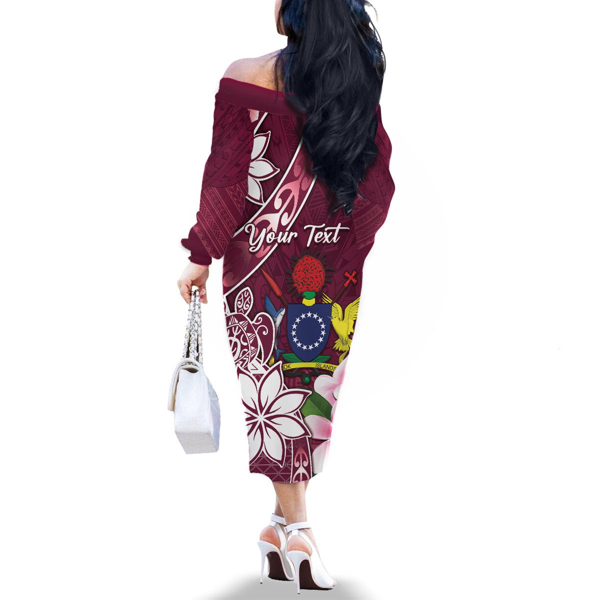 Personalised Cook Island Mangaia Gospel Day Family Matching Off The Shoulder Long Sleeve Dress and Hawaiian Shirt Floral Tribal Pattern LT05 - Polynesian Pride
