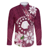 Personalised Cook Island Mangaia Gospel Day Family Matching Puletasi and Hawaiian Shirt Floral Tribal Pattern LT05 Dad's Shirt - Long Sleeve Maroon - Polynesian Pride