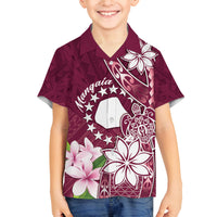 Personalised Cook Island Mangaia Gospel Day Family Matching Puletasi and Hawaiian Shirt Floral Tribal Pattern LT05 Son's Shirt Maroon - Polynesian Pride