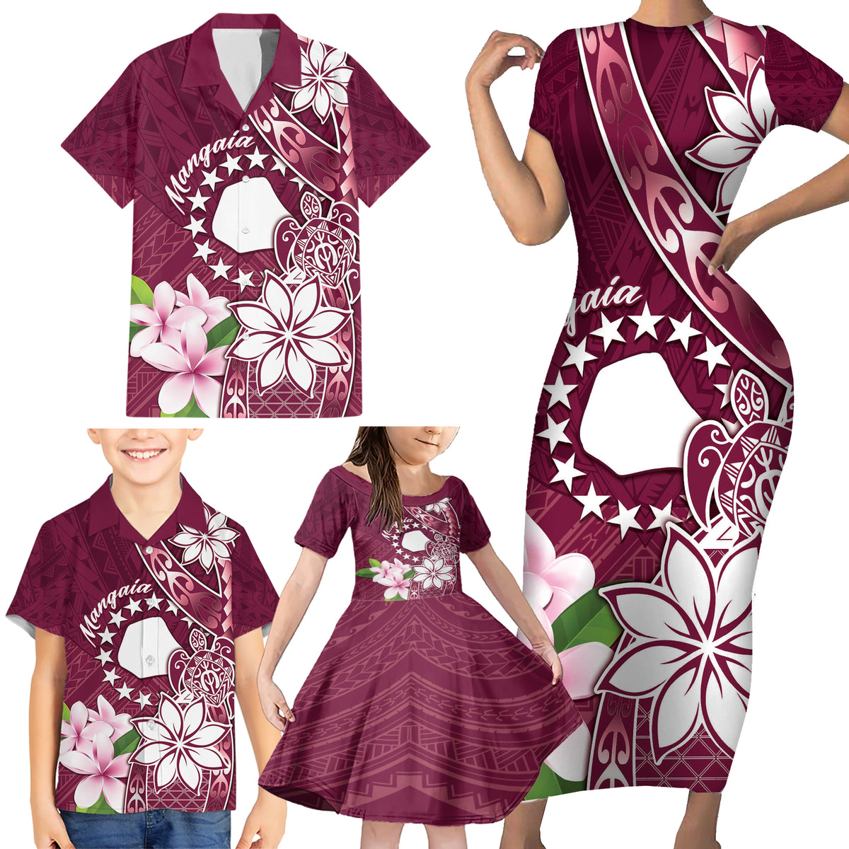 Personalised Cook Island Mangaia Gospel Day Family Matching Short Sleeve Bodycon Dress and Hawaiian Shirt Floral Tribal Pattern LT05 - Polynesian Pride
