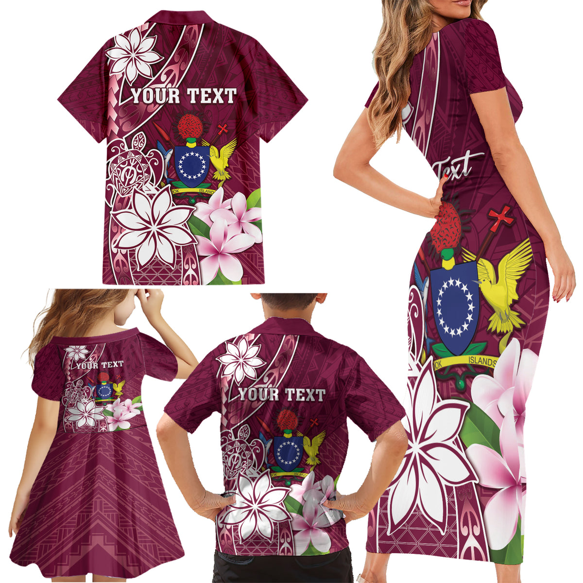 Personalised Cook Island Mangaia Gospel Day Family Matching Short Sleeve Bodycon Dress and Hawaiian Shirt Floral Tribal Pattern LT05 - Polynesian Pride