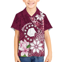 Personalised Cook Island Mangaia Gospel Day Family Matching Short Sleeve Bodycon Dress and Hawaiian Shirt Floral Tribal Pattern LT05 Son's Shirt Maroon - Polynesian Pride
