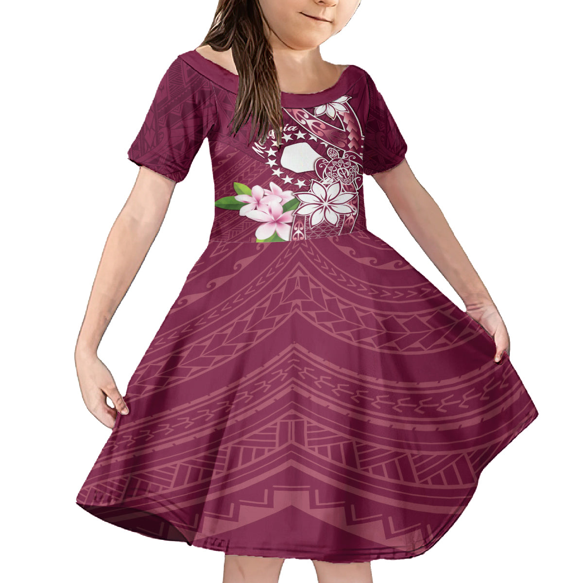 Personalised Cook Island Mangaia Gospel Day Family Matching Tank Maxi Dress and Hawaiian Shirt Floral Tribal Pattern LT05 Daughter's Dress Maroon - Polynesian Pride