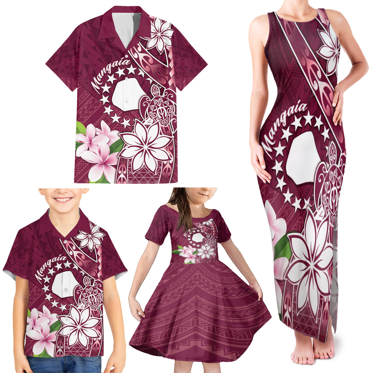 Personalised Cook Island Mangaia Gospel Day Family Matching Tank Maxi Dress and Hawaiian Shirt Floral Tribal Pattern LT05 - Polynesian Pride