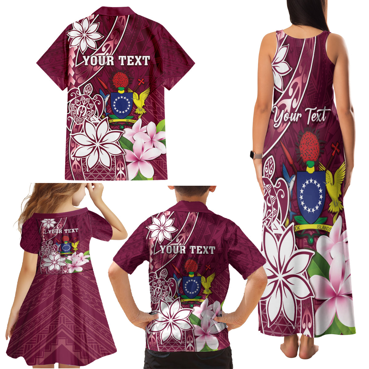 Personalised Cook Island Mangaia Gospel Day Family Matching Tank Maxi Dress and Hawaiian Shirt Floral Tribal Pattern LT05 - Polynesian Pride