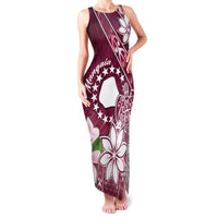 Personalised Cook Island Mangaia Gospel Day Family Matching Tank Maxi Dress and Hawaiian Shirt Floral Tribal Pattern LT05 Mom's Dress Maroon - Polynesian Pride