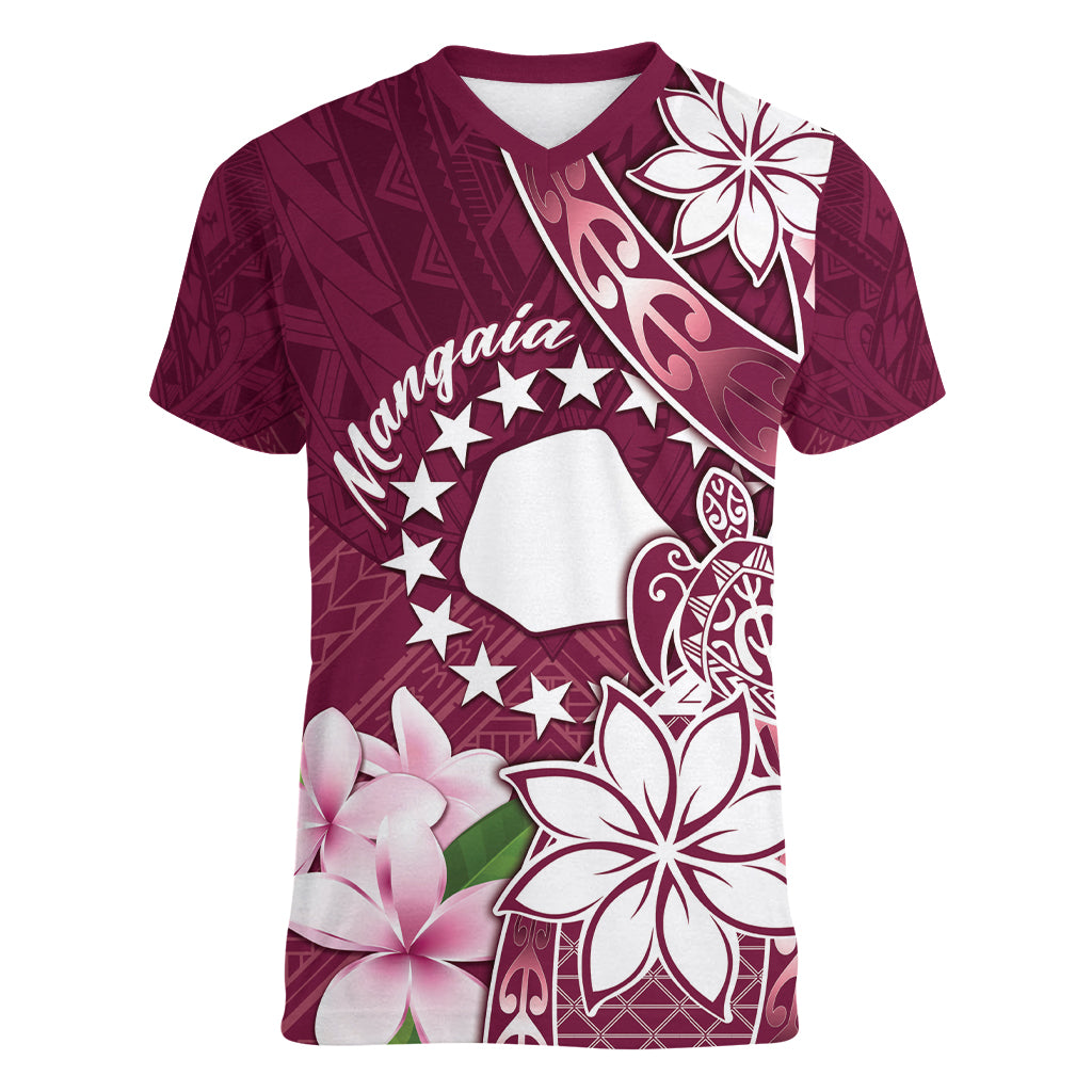 Personalised Cook Island Mangaia Gospel Day Women V-Neck T-Shirt Floral Tribal Pattern