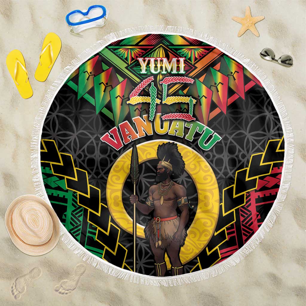 Vanuatu 45th Anniversary Independence Day Beach Blanket Melanesian Warrior With Sand Drawing Pattern LT05