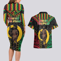Vanuatu 45th Anniversary Independence Day Couples Matching Long Sleeve Bodycon Dress and Hawaiian Shirt Melanesian Warrior With Sand Drawing Pattern LT05