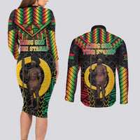 Vanuatu 45th Anniversary Independence Day Couples Matching Long Sleeve Bodycon Dress and Long Sleeve Button Shirt Melanesian Warrior With Sand Drawing Pattern LT05
