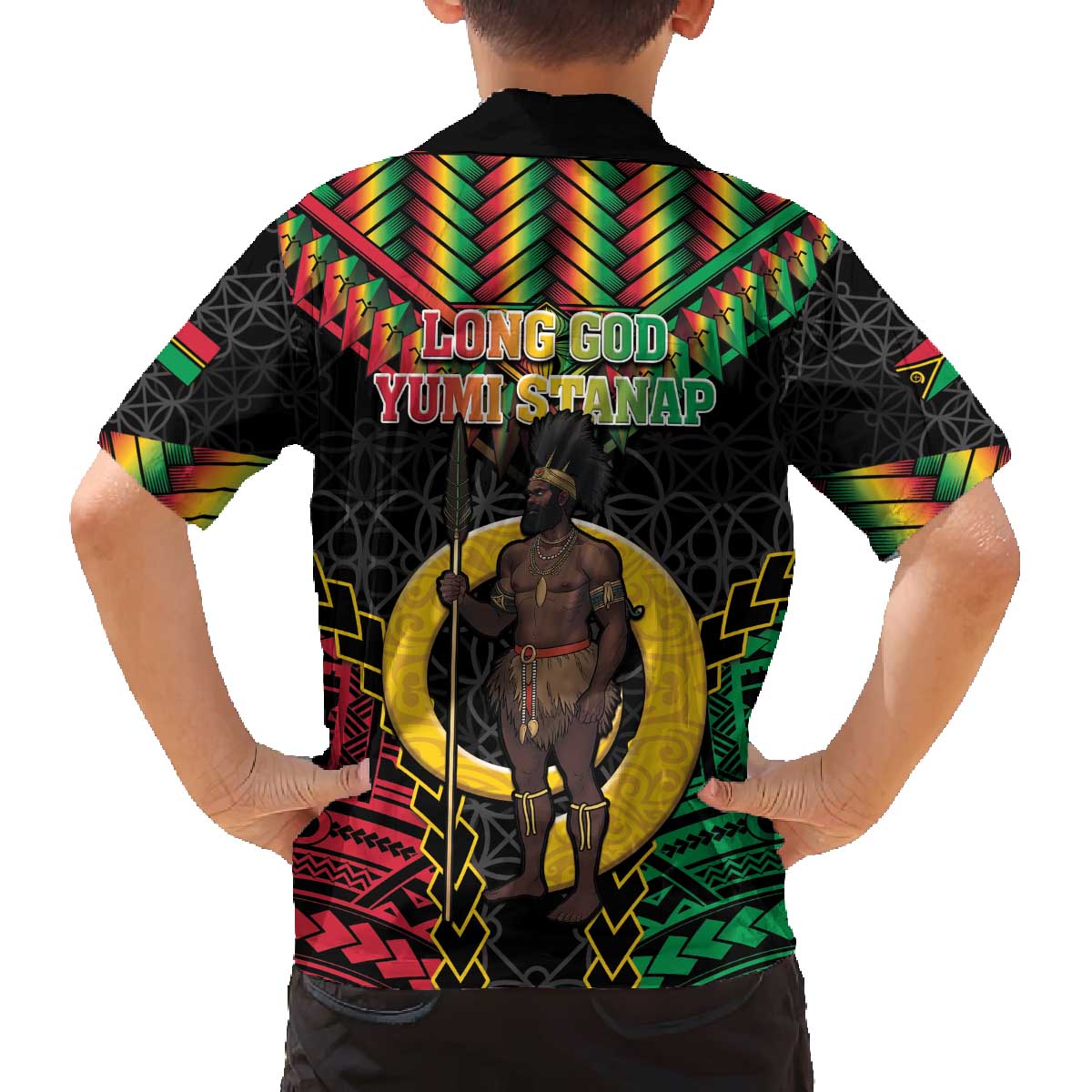 Vanuatu 45th Anniversary Independence Day Family Matching Off The Shoulder Long Sleeve Dress and Hawaiian Shirt Melanesian Warrior With Sand Drawing Pattern LT05 - Polynesian Pride