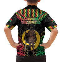 Vanuatu 45th Anniversary Independence Day Family Matching Off Shoulder Maxi Dress and Hawaiian Shirt Melanesian Warrior With Sand Drawing Pattern LT05