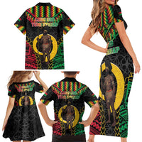Vanuatu 45th Anniversary Independence Day Family Matching Short Sleeve Bodycon Dress and Hawaiian Shirt Melanesian Warrior With Sand Drawing Pattern LT05 - Polynesian Pride