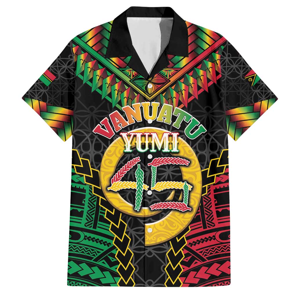 Vanuatu 45th Anniversary Independence Day Family Matching Short Sleeve Bodycon Dress and Hawaiian Shirt Melanesian Warrior With Sand Drawing Pattern LT05 Dad's Shirt - Short Sleeve Black - Polynesian Pride