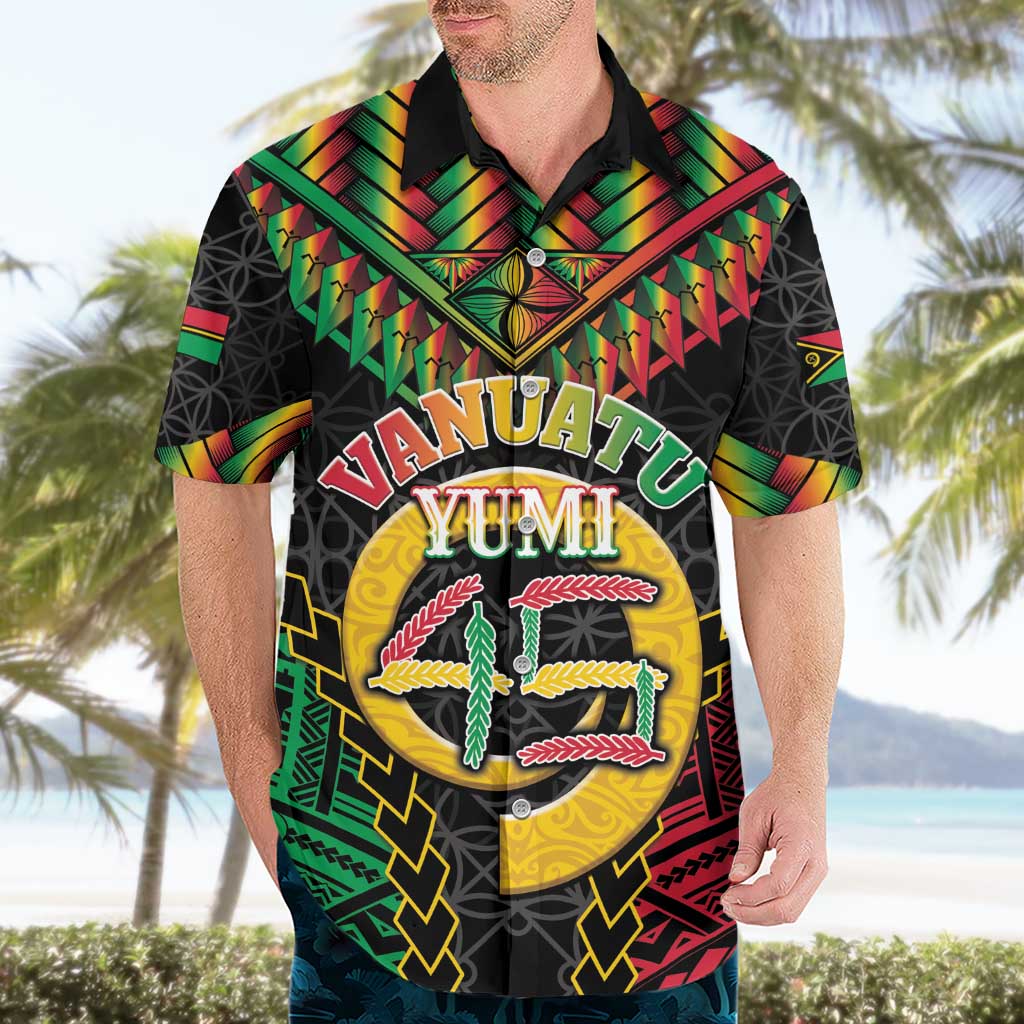 Vanuatu 45th Anniversary Independence Day Hawaiian Shirt Melanesian Warrior With Sand Drawing Pattern LT05