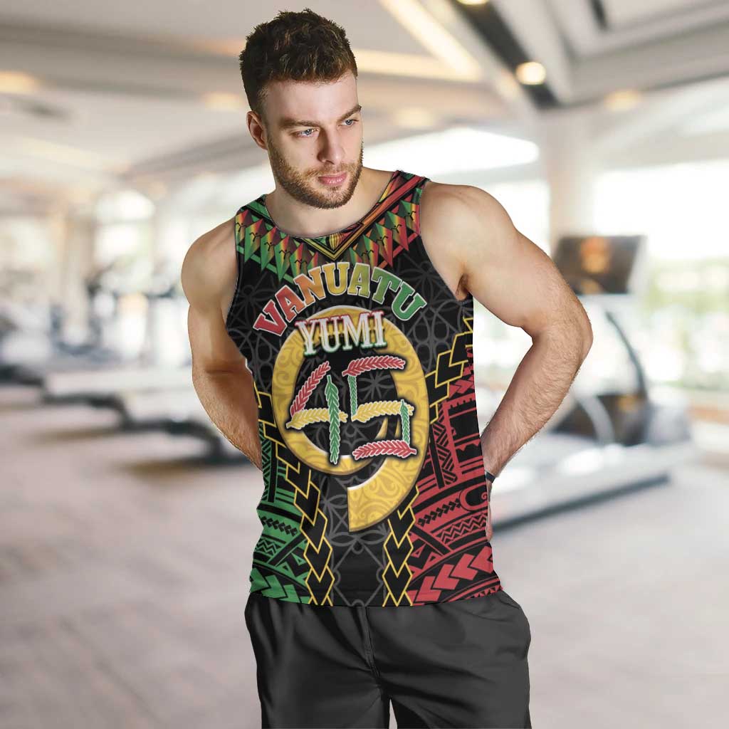 Vanuatu 45th Anniversary Independence Day Men Tank Top Melanesian Warrior With Sand Drawing Pattern LT05