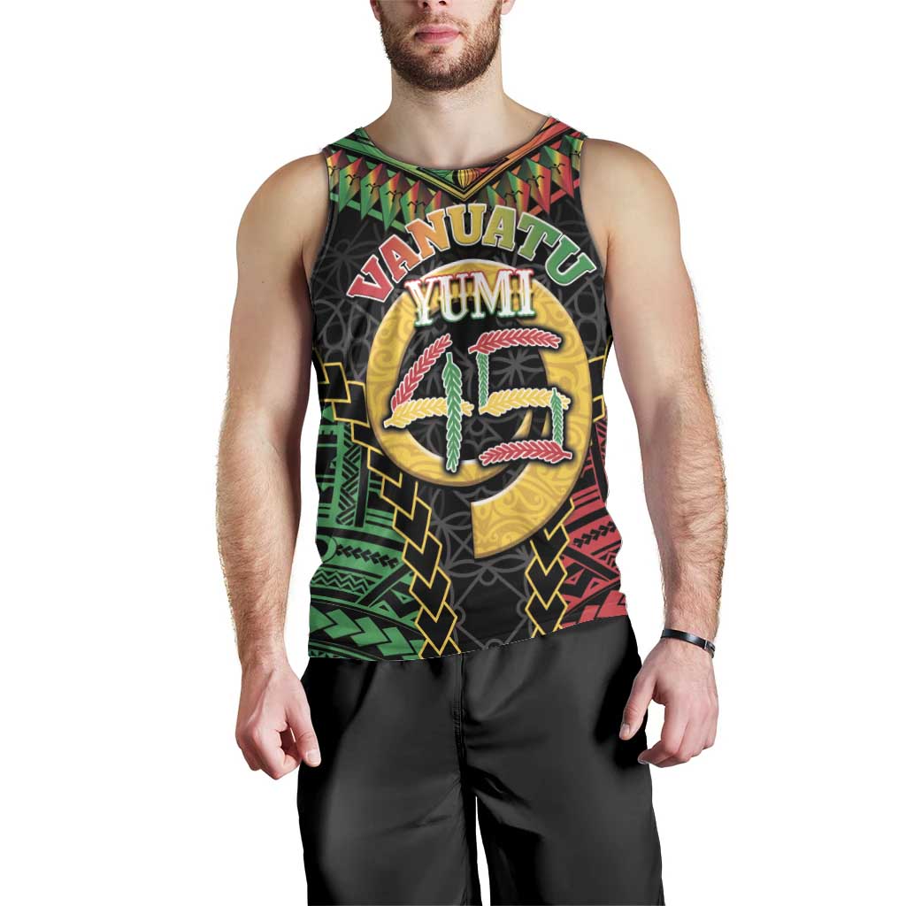 Vanuatu 45th Anniversary Independence Day Men Tank Top Melanesian Warrior With Sand Drawing Pattern LT05