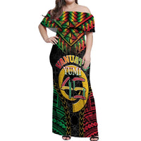 Vanuatu 45th Anniversary Independence Day Off Shoulder Maxi Dress Melanesian Warrior With Sand Drawing Pattern LT05