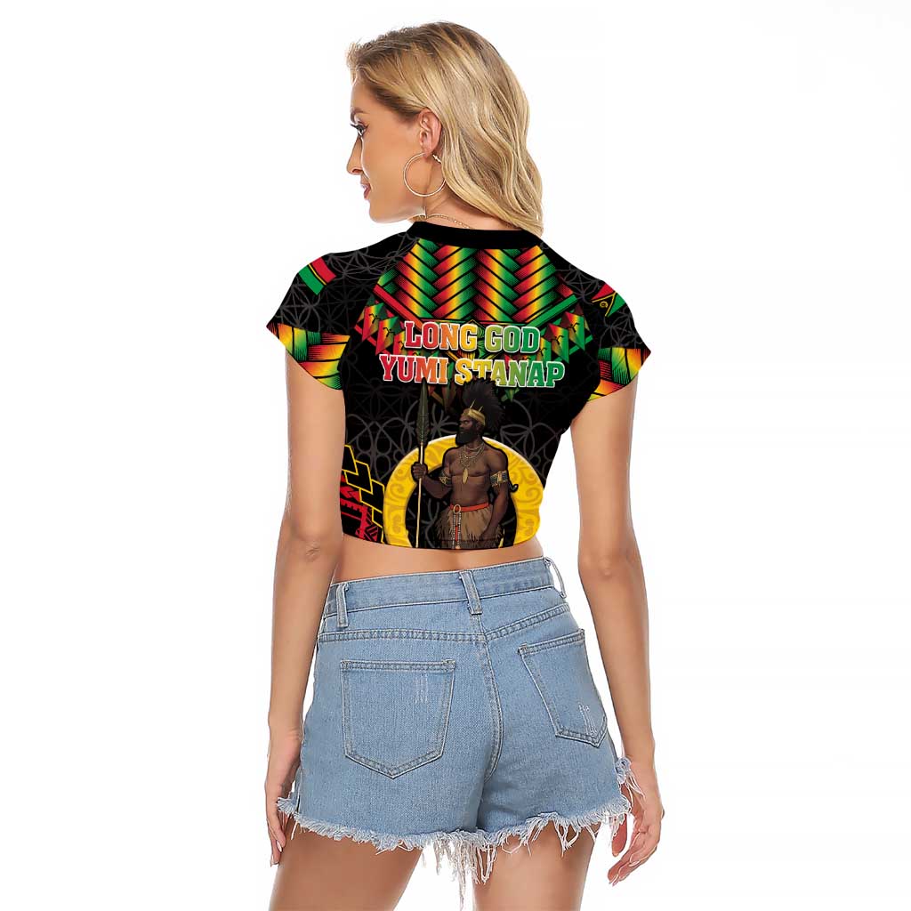 Vanuatu 45th Anniversary Independence Day Raglan Cropped T Shirt Melanesian Warrior With Sand Drawing Pattern LT05