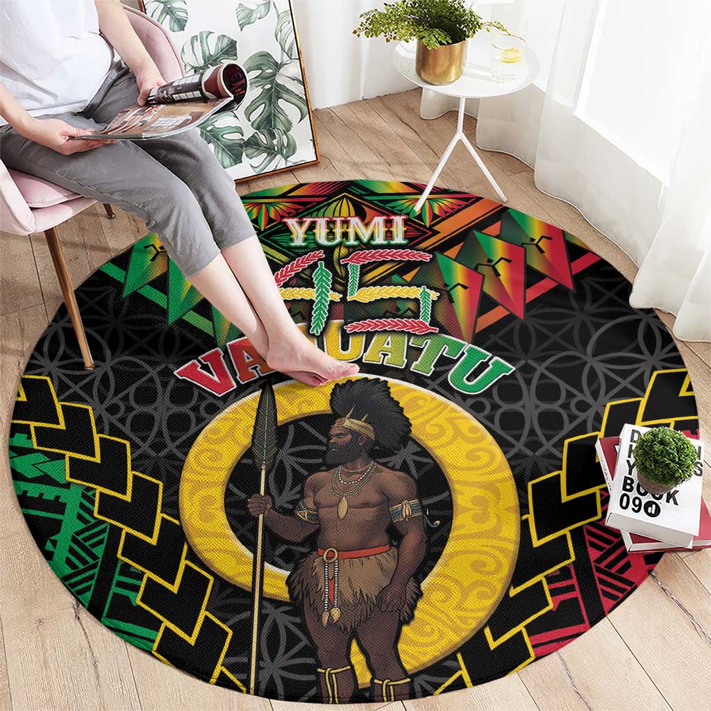 Vanuatu 45th Anniversary Independence Day Round Carpet Melanesian Warrior With Sand Drawing Pattern LT05