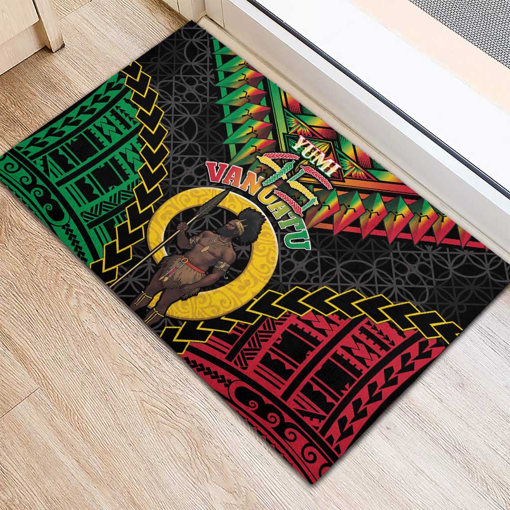 Vanuatu 45th Anniversary Independence Day Rubber Doormat Melanesian Warrior With Sand Drawing Pattern LT05