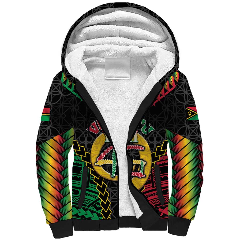 Vanuatu 45th Anniversary Independence Day Sherpa Hoodie Melanesian Warrior With Sand Drawing Pattern LT05