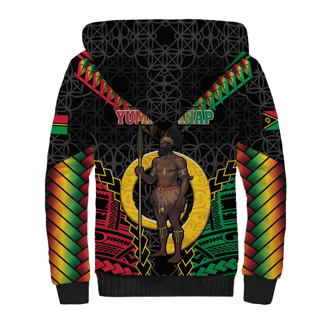Vanuatu 45th Anniversary Independence Day Sherpa Hoodie Melanesian Warrior With Sand Drawing Pattern LT05