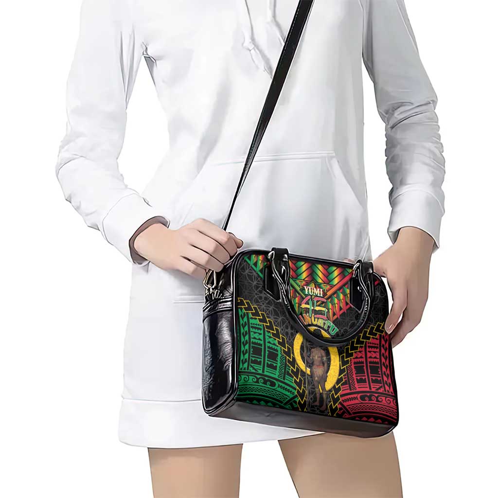 Vanuatu 45th Anniversary Independence Day Shoulder Handbag Melanesian Warrior With Sand Drawing Pattern LT05