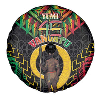 Vanuatu 45th Anniversary Independence Day Spare Tire Cover Melanesian Warrior With Sand Drawing Pattern LT05