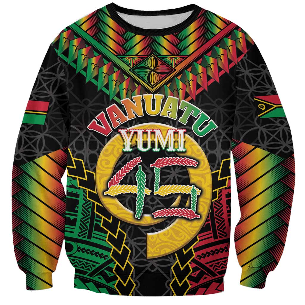 Vanuatu 45th Anniversary Independence Day Sweatshirt Melanesian Warrior With Sand Drawing Pattern LT05