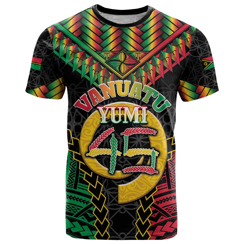Vanuatu 45th Anniversary Independence Day T Shirt Melanesian Warrior With Sand Drawing Pattern LT05